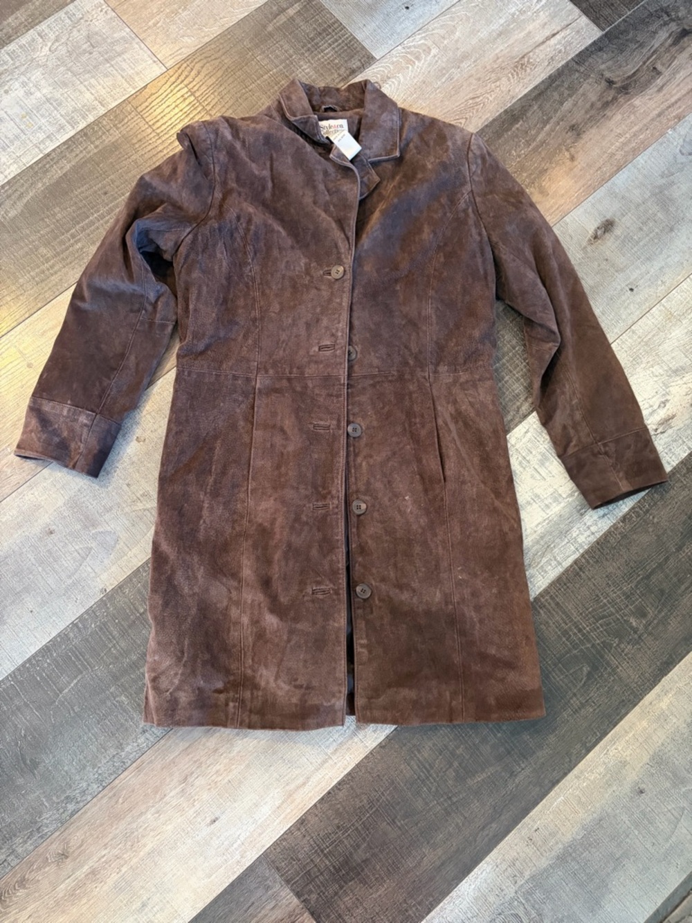 Style & Co Brown Suede Leather Duster Coat 90s Boho Small